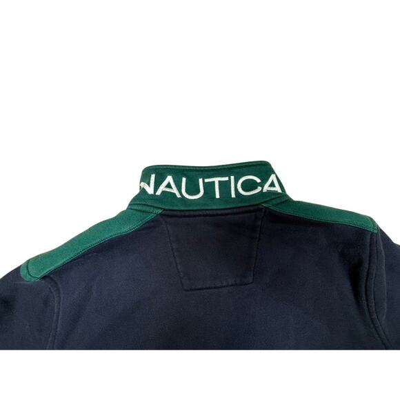 "Nautica" 1/4 Mens Sweatshirt Navy /Green Pockets L Chest Logo SZ M Colorblock - Picture 9 of 10